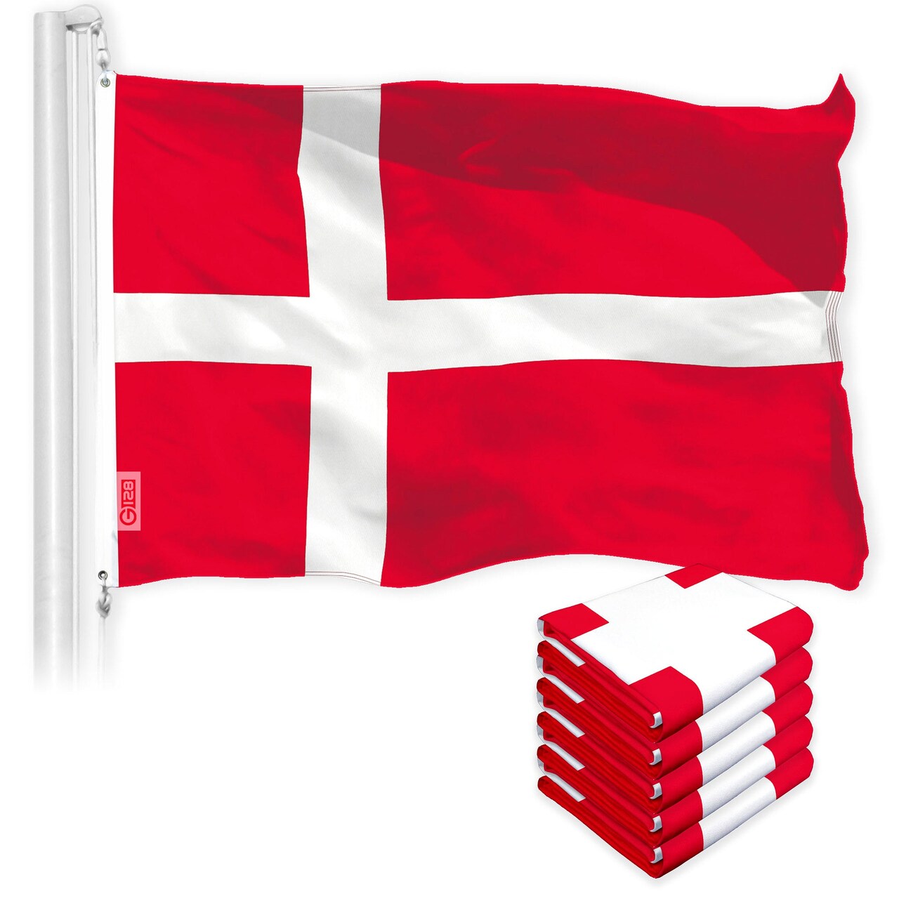 Denmark Danish Flag 3x5 Ft 5-Pack 150D Printed Polyester By G128
